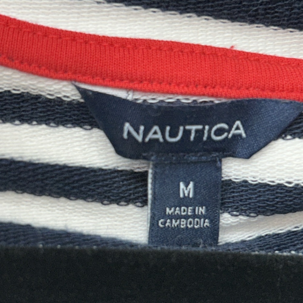 Nautica Resort Top Woman Medium French Terry Blue White Stripe Hood #0513 - Picture 5 of 9
